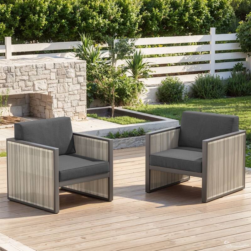 Pocassy 5 Inch Outdoor Patio Funiture Sets - Dark Grey Cushion - 2PCS Patio Chairs with Cushion