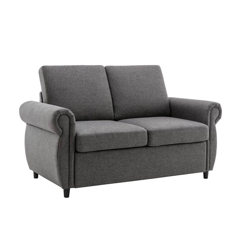 Roomfitters 57.9" Pull-Out Sleeper Sofa Loveseat with Twin Size Memory Foam Mattress, Two USB Charging Ports
