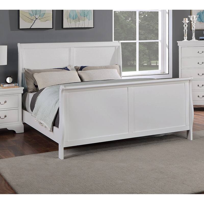 Full Size Sleigh Design Bed with Headboard and Footboard in White