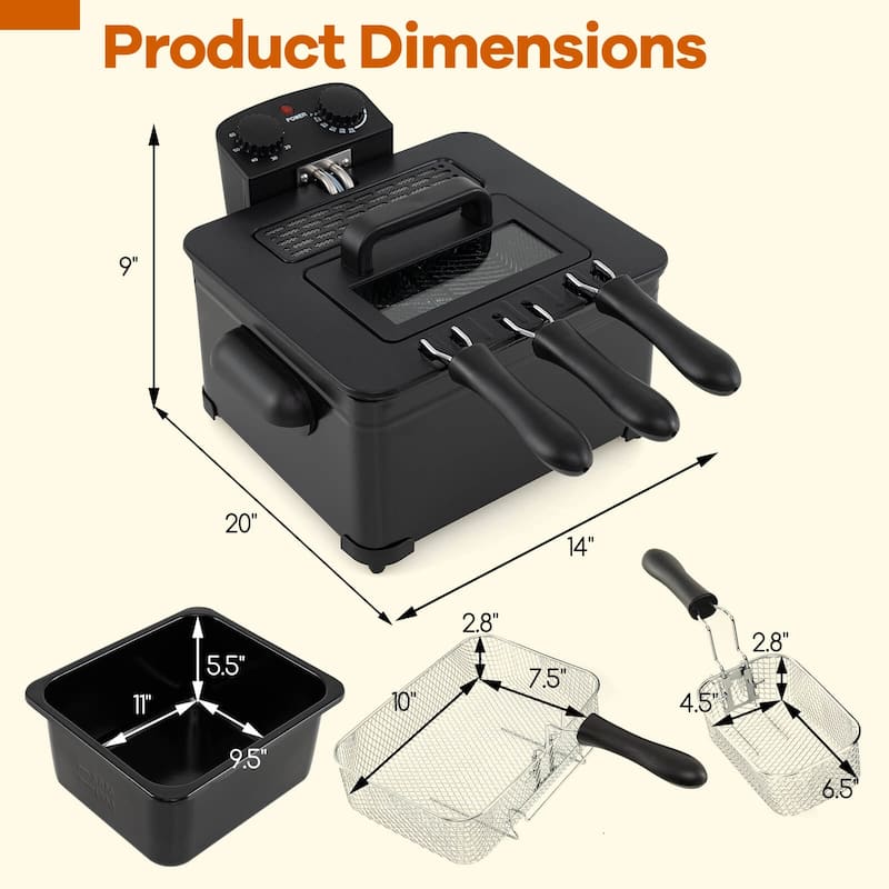 Costway 5 Liter Electric Deep Fryer 1700W Oil Fryer with 3 Detachable