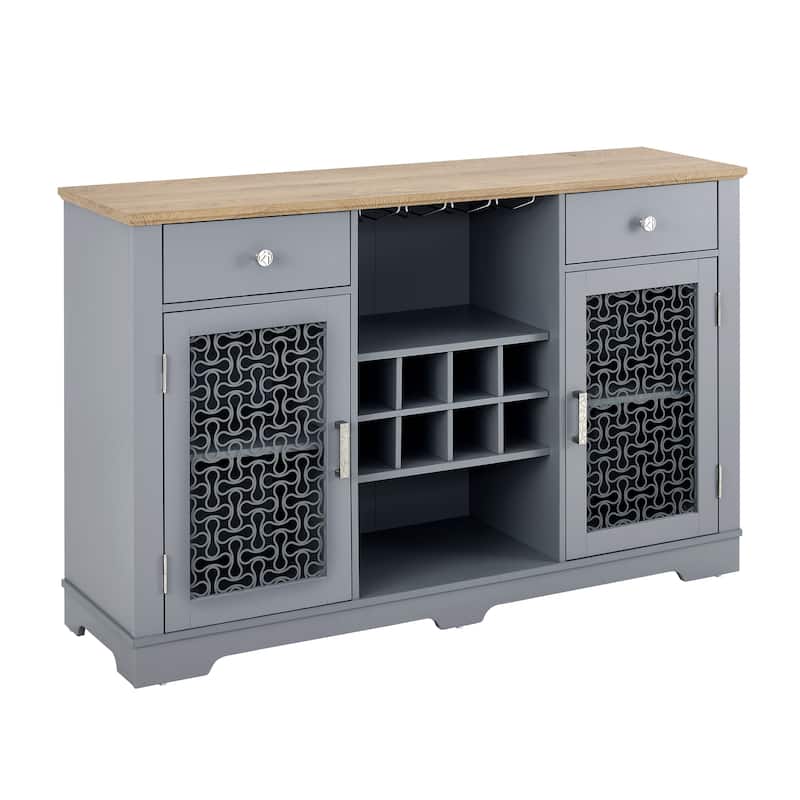 Modern Farmhouse Buffet Cabinet, Sideboard with 2 Drawers and Elegant Glass Door Cabinets, Wine and Glass Rack, Coffee Bar
