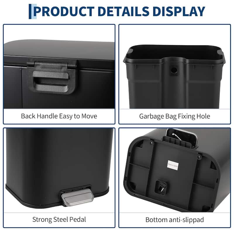 5.3 Gallon Commercial Stainless Steel Trash Can, Fingerprint-Proof with Soft-Close Lid & Foot Pedal for Home Office Restaurant