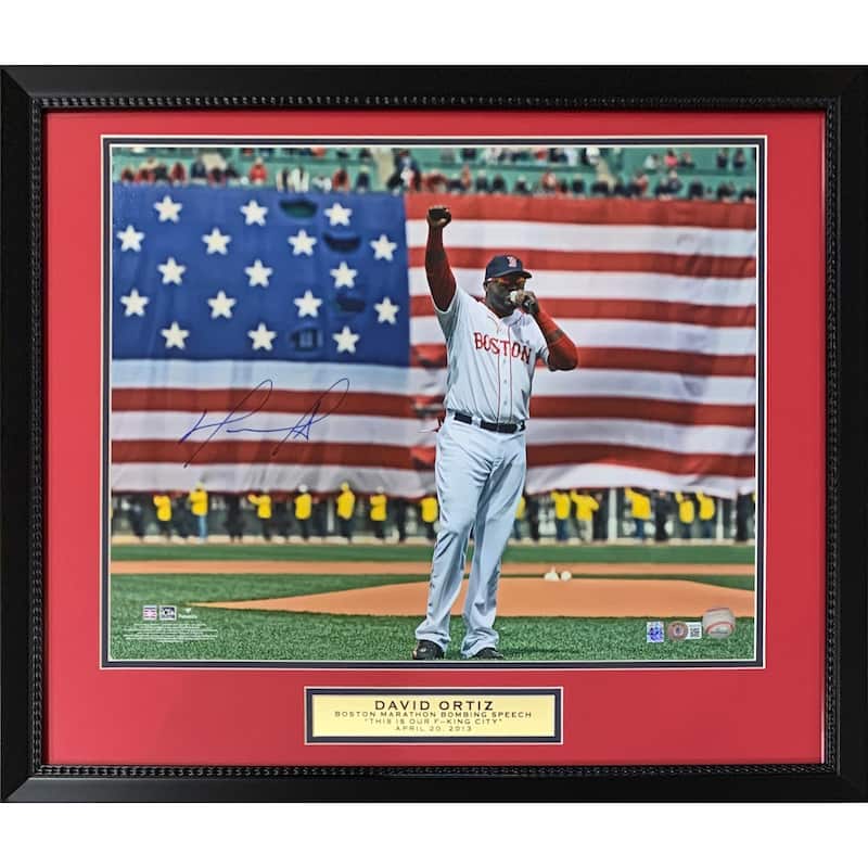 David Ortiz Autographed Boston Red Sox Signed Baseball 16x20 Framed Boston Bombing Photo THIS IS OUR FΓÇöING CITY Beckett COA