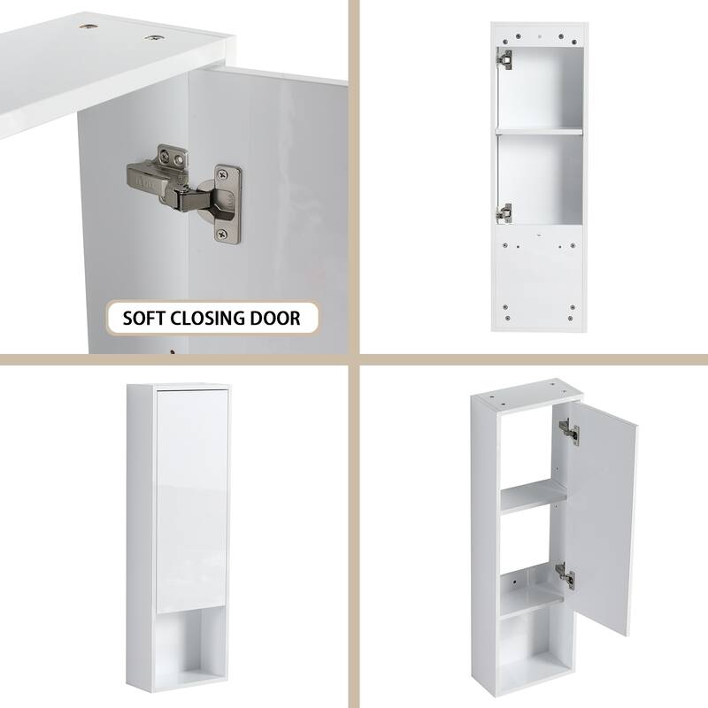 12" Bathroom Wall Cabinet, Soft Close Doors, Float Mounting Design,Glossy White