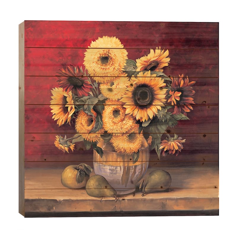 Sunflowers With Pears Print On Wood by Andres Gonzales - Multi-Color - 26x26x1.5