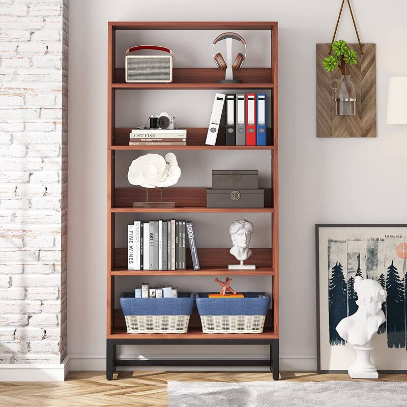 71-inch Tall 5-tier Transitional Wooden Bookcase - 31.5”L* 11.81”W* 70.87”H