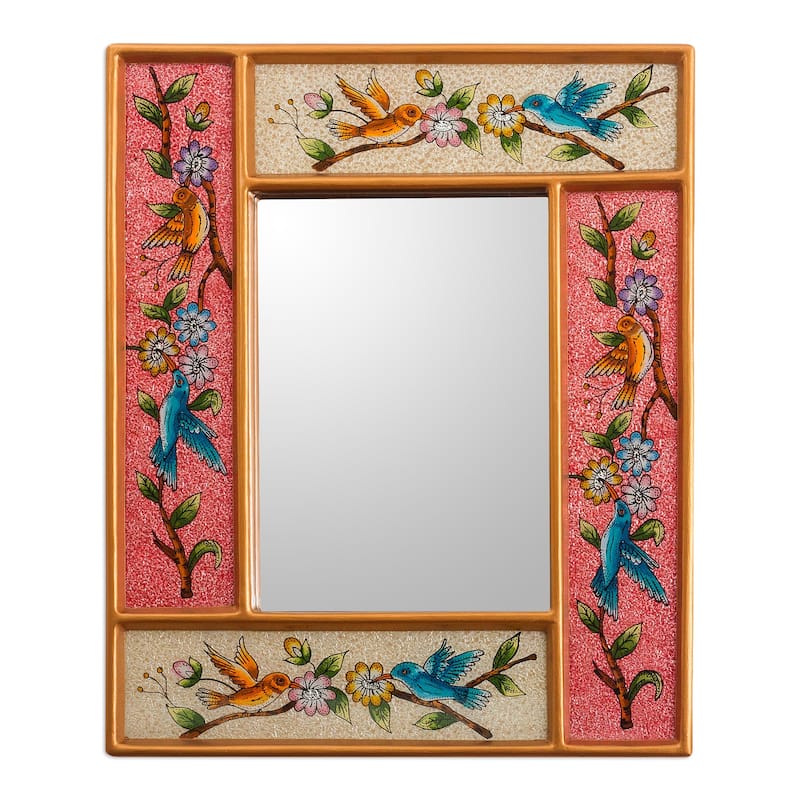 Novica Handmade Garden Of Joy Reverse-Painted Glass Wall Mirror