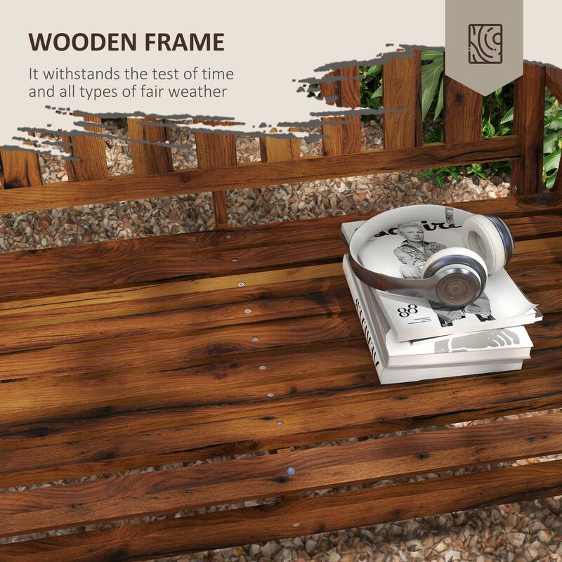 Carbonized Fir Wood Garden Bench for Patio or Backyard 2-Person Seating with Built-in Cup Holders