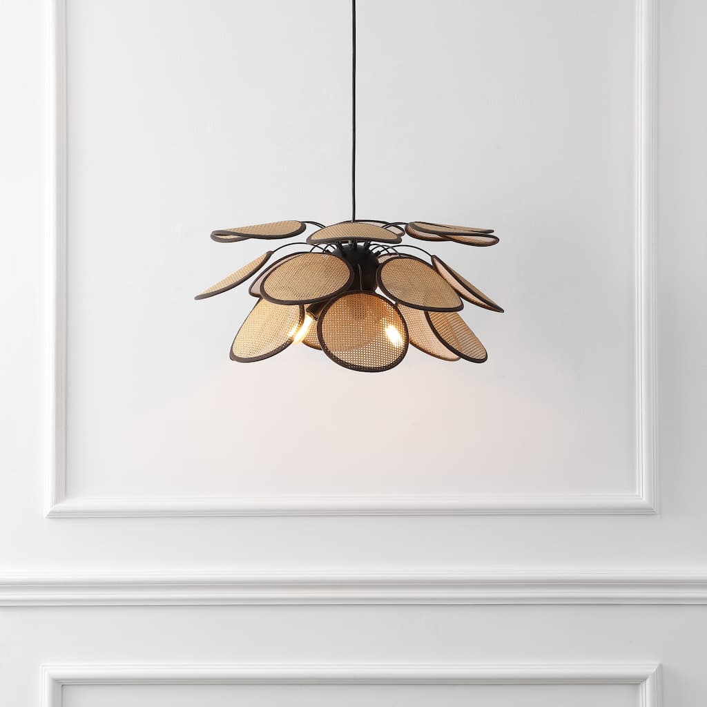SAFAVIEH Luana 3 Light 21-inch Rattan & Metal Pendant - 21"W x 21"D x 71"H