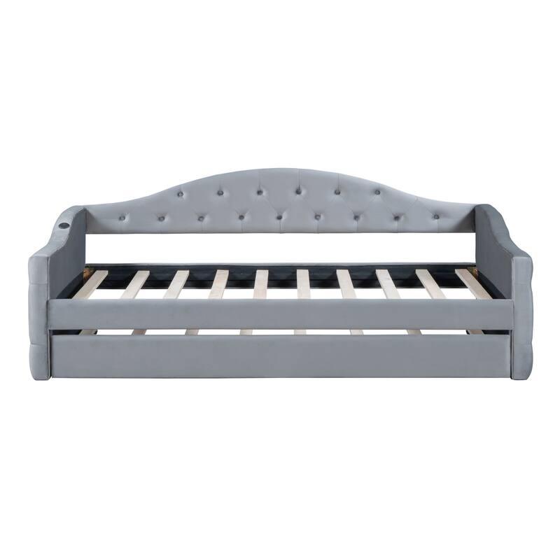 Tufted Upholstered Sofa Bed with Tray