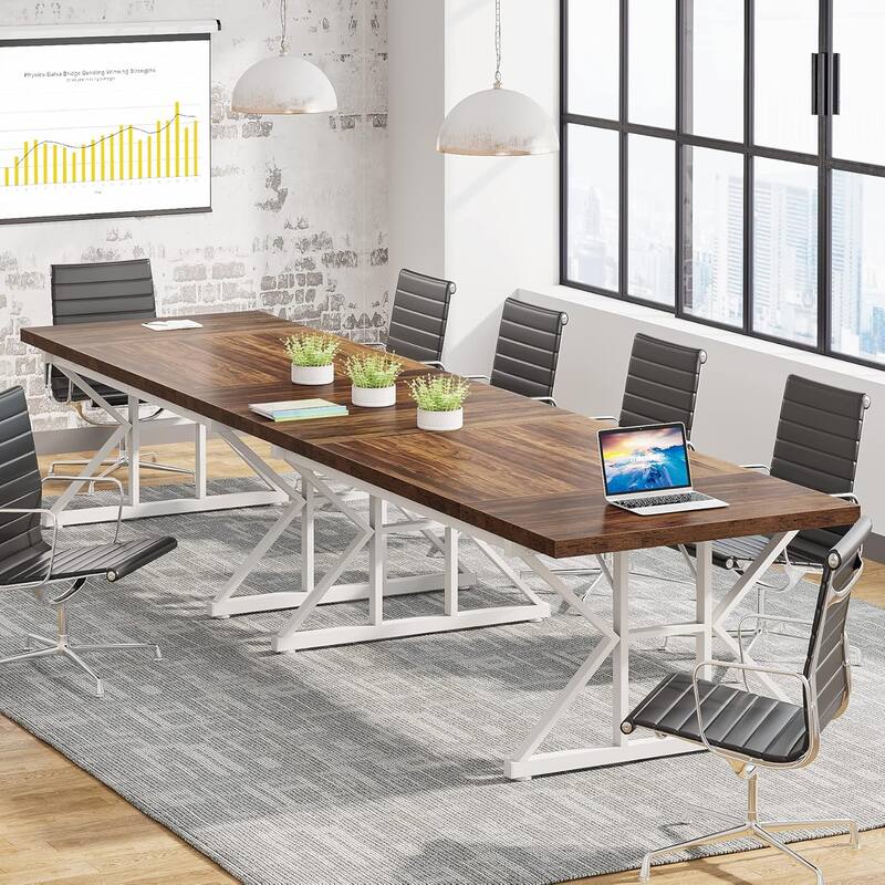 71" Dining Table for 6, Rustic Rectangular Kitchen Table with X-Trestle Metal Legs, Wood Top Dinner Table for Dining Room