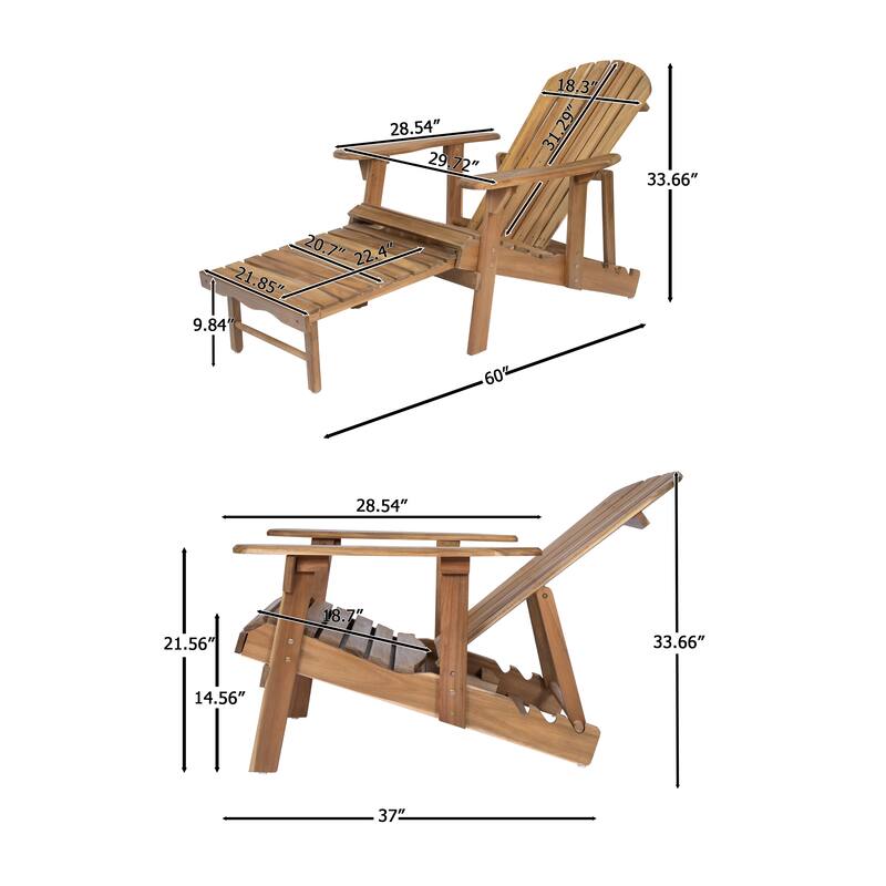 Rustic Acacia Wood Foldable Adirondack Chairs with Footrest