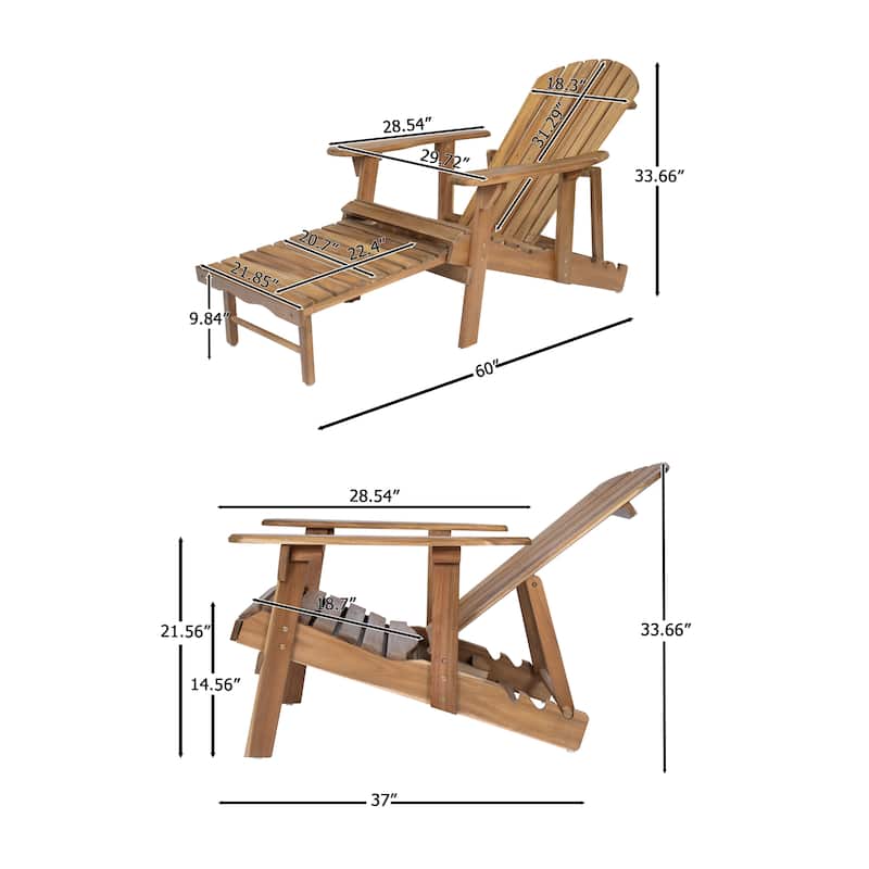 Rustic Outdoor Acacia Wood Foldable Adirondack Chairs with Expandable Footrest