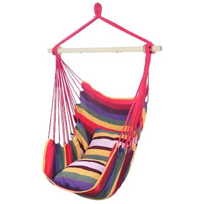 Distinctive Cotton Canvas Hanging Rope Chair with Pillows Rainbow - 14.56 x 14.56)" / (37 x 37)cm (L x W)
