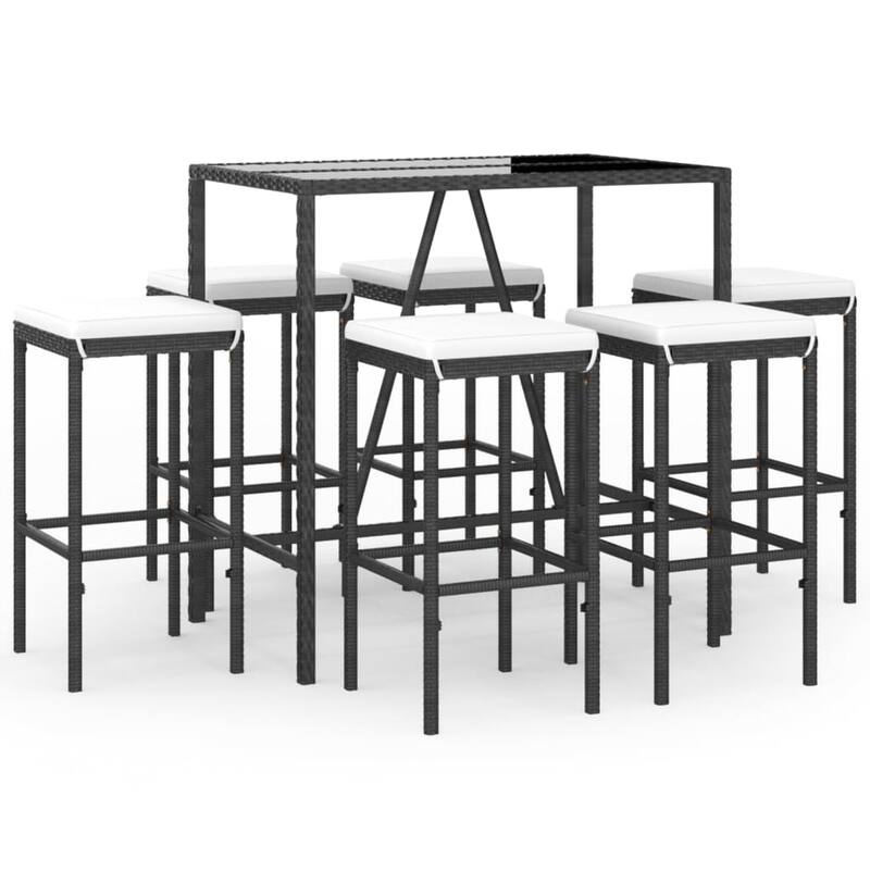 vidaXL 5 Piece Patio Bar Set with Cushions Black Poly Rattan