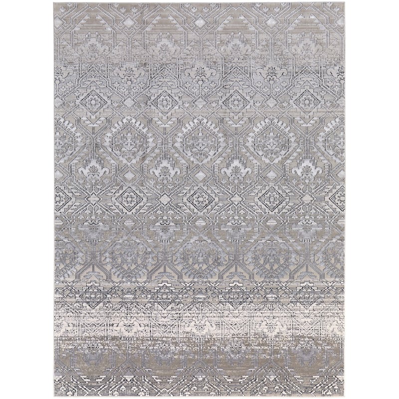 Adana R39LG Distressed Transitional Area Rug - 8' x 10' - Ivory/Silver/Black