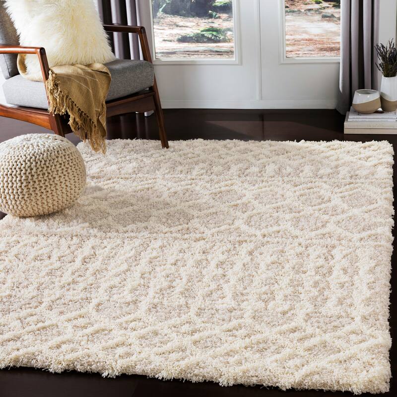 Livabliss Newton Geometric Moroccan Trellis Shag Area Rug - 6'7" x 9'6" - Beige - Rectangle