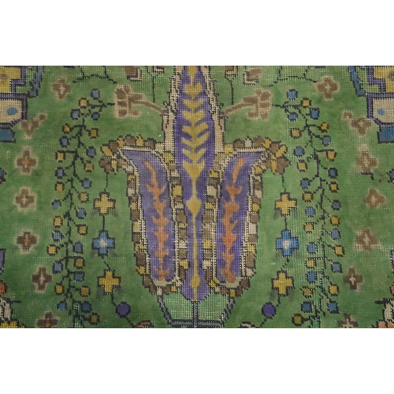 Hand Knotted Oriental 100% Wool Carpet Traditional Floral Green Tabriz Area Rug - 11' 0'' X 8' 6''