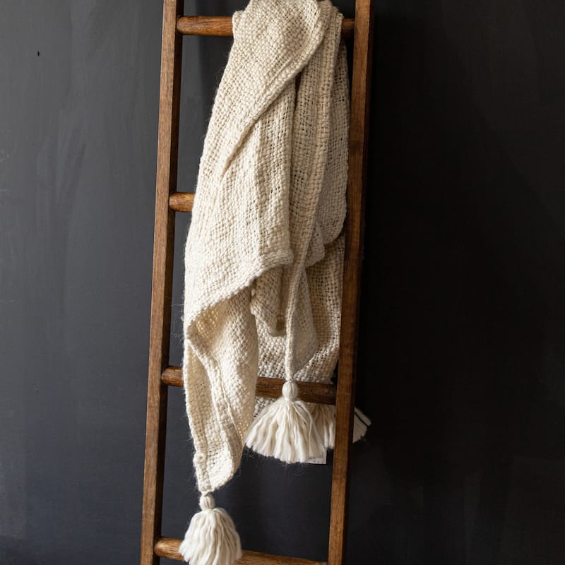 Foreside Home & Garden Tasseled Throw Blanket Cream Polyester