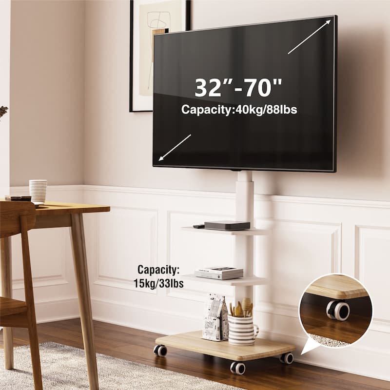 FITUEYES Mobile TV Stand with Wheels, Tall TV Floor Stand Cart with Mount for 32 to 70 Inch Flat Screen TVs, Home Office