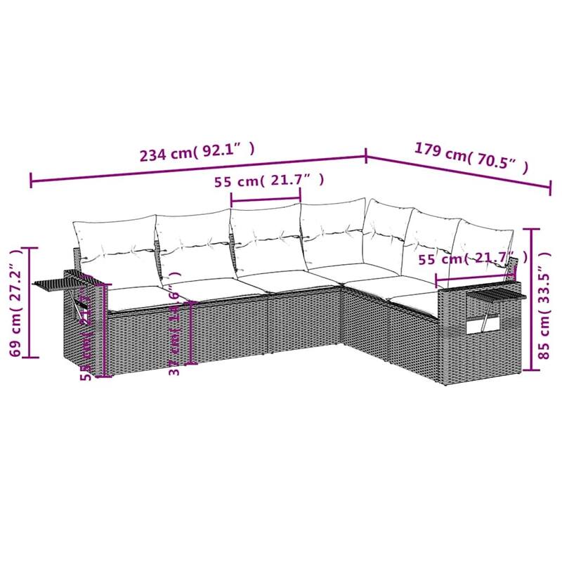 vidaXL Patio Sofa Set with Cushions Outdoor Conversation Furniture Poly Rattan - 24.4 x 24.4 x 27.2