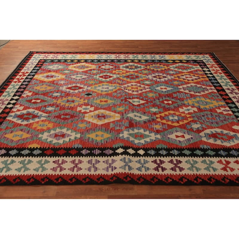 All-Over Trellis Kilim Oriental Area Rug Flatweave Wool Carpet - 8'4"x 9'5"