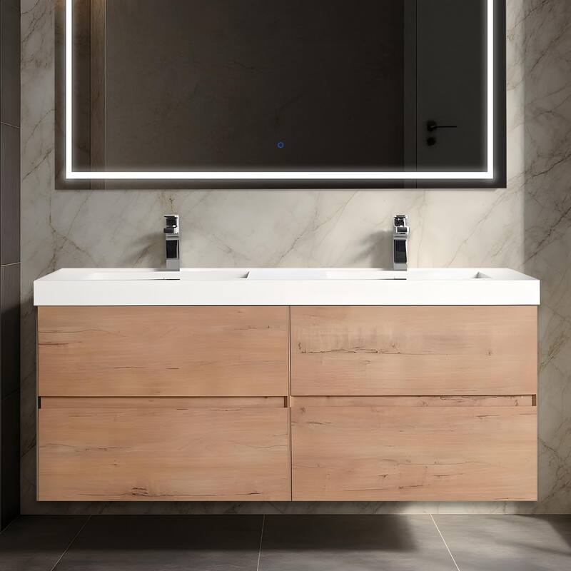 Blossom Wall Mounted Floating Bathroom Vanity with Double Acrylic Sink - Classic Oak - 48" Acrylic Sink