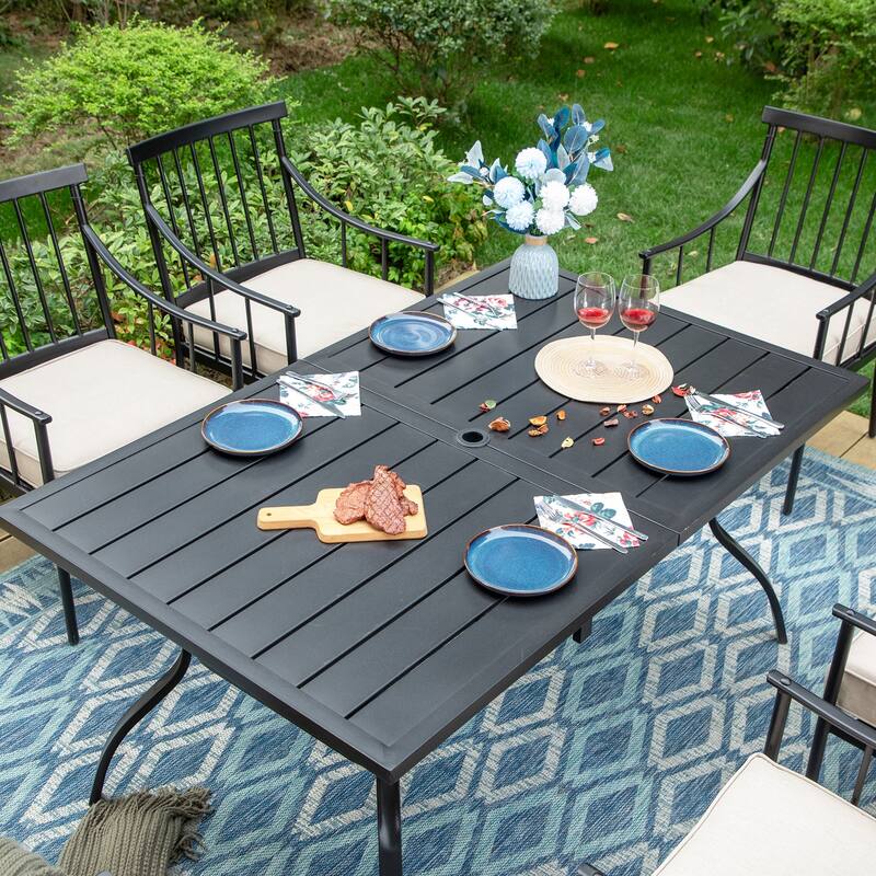 MAISON ARTS 7-Piece Patio Dining Set Steel Rectangle Table & 6 Dining Arm Chairs