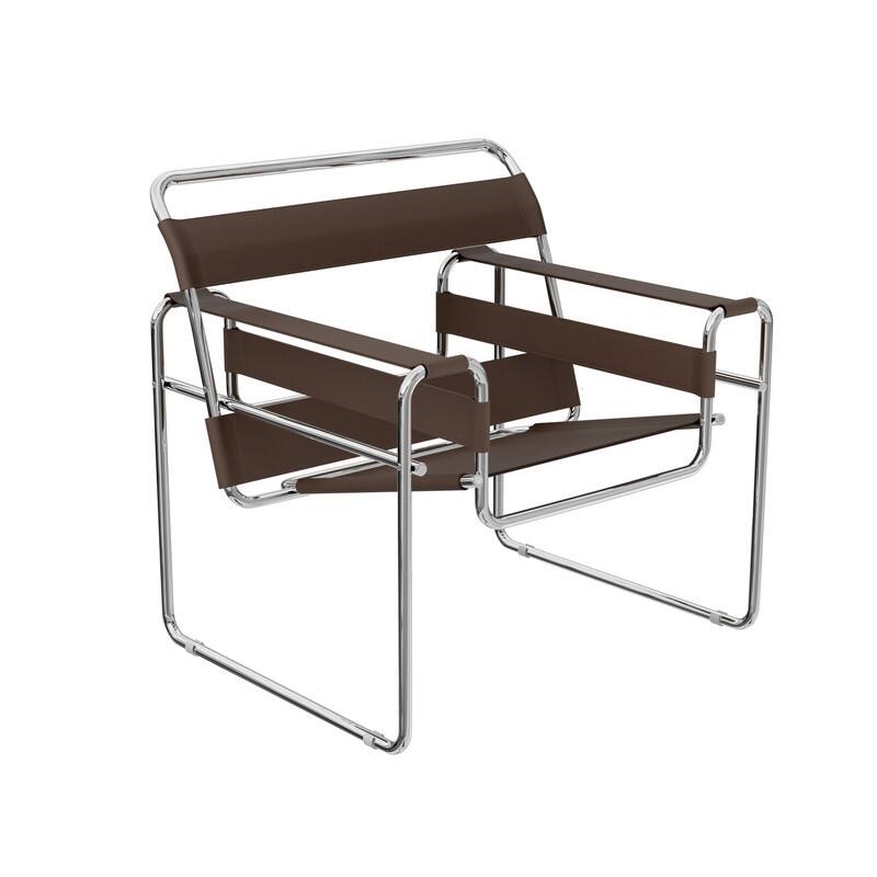 Mid-Century Modern Saddle Leather Accent Chair with Steel Legs