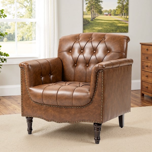 slide 2 of 71, Tufted Vegan Leather Accent Chair Upholstered Armchair Brown