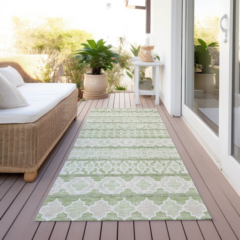 Machine Washable Indoor/ Outdoor Chantille Boho Stripe Rug - Aloe - 2'3" x 7'6"