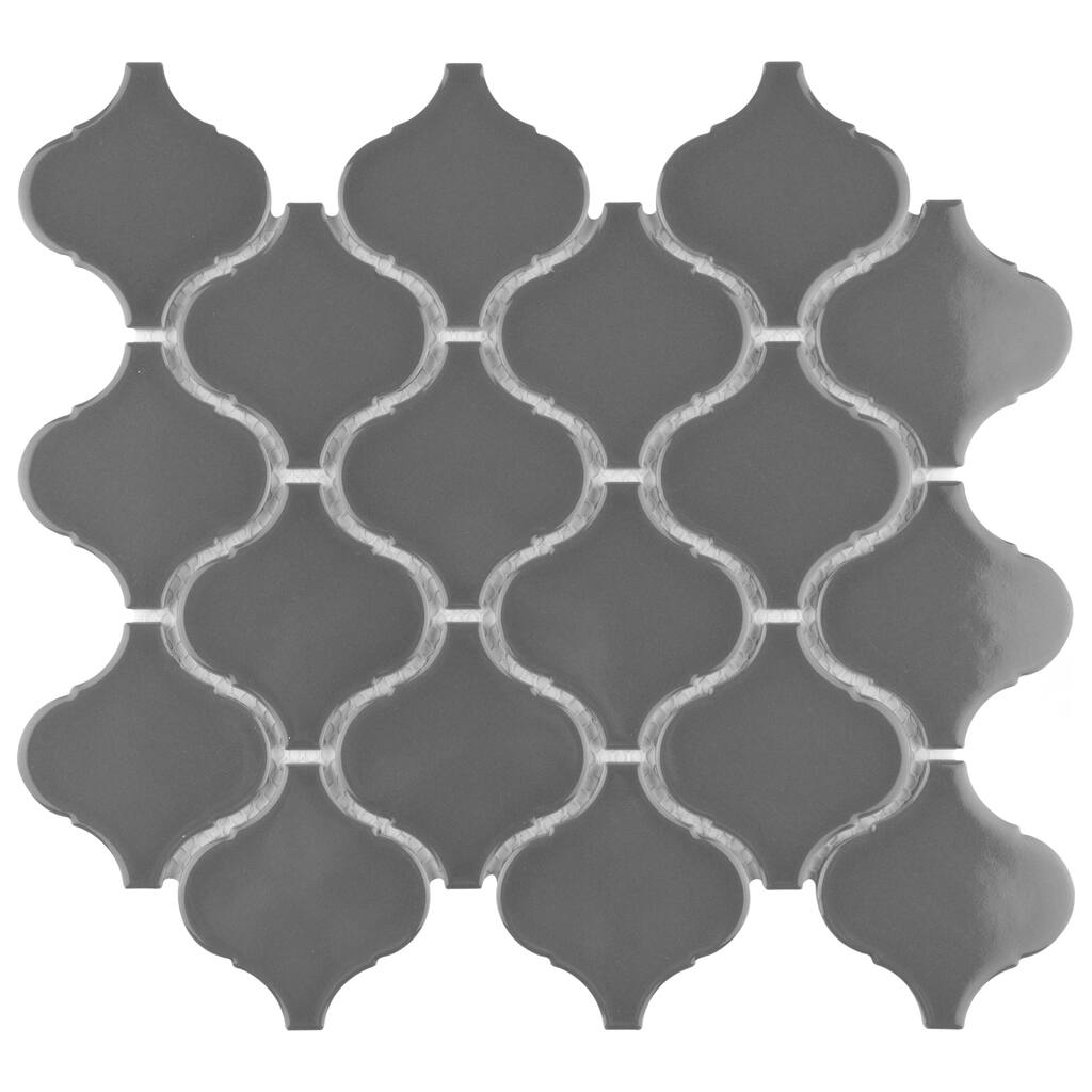 Merola Tile Metro Lantern Glossy Dark Grey 9-1/2" x 10-3/4" Porcelain Mosaic Floor and Wall Tile