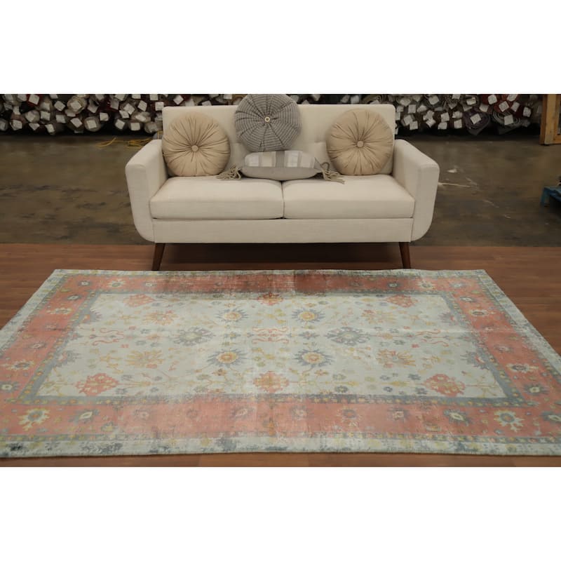 Hand Knotted Oriental Viscose Silk Carpet Transitional Floral Greys & Charcoal Oushak Area Rug - 8' 0'' X 4' 11''