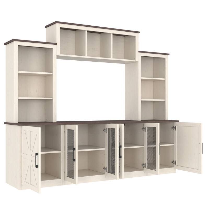 Wall Unit TV Stand with Charging Station, USB Port & Large Storage Cabinet, Modern Media Console