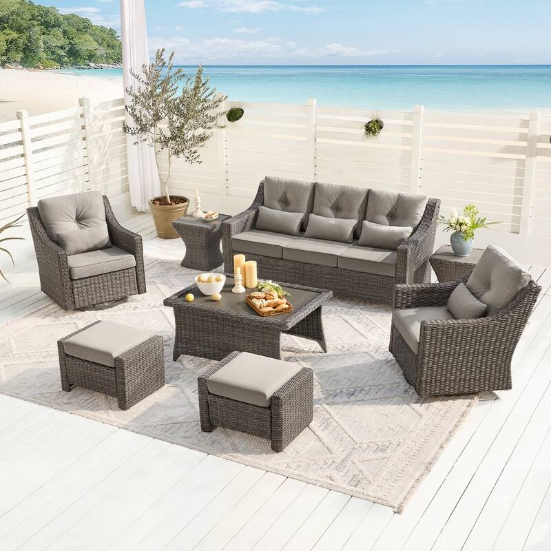 Spruce & Spring Murphy 8-Piece Outdoor Wicker Patio Furniture Conversation Sofa Sets