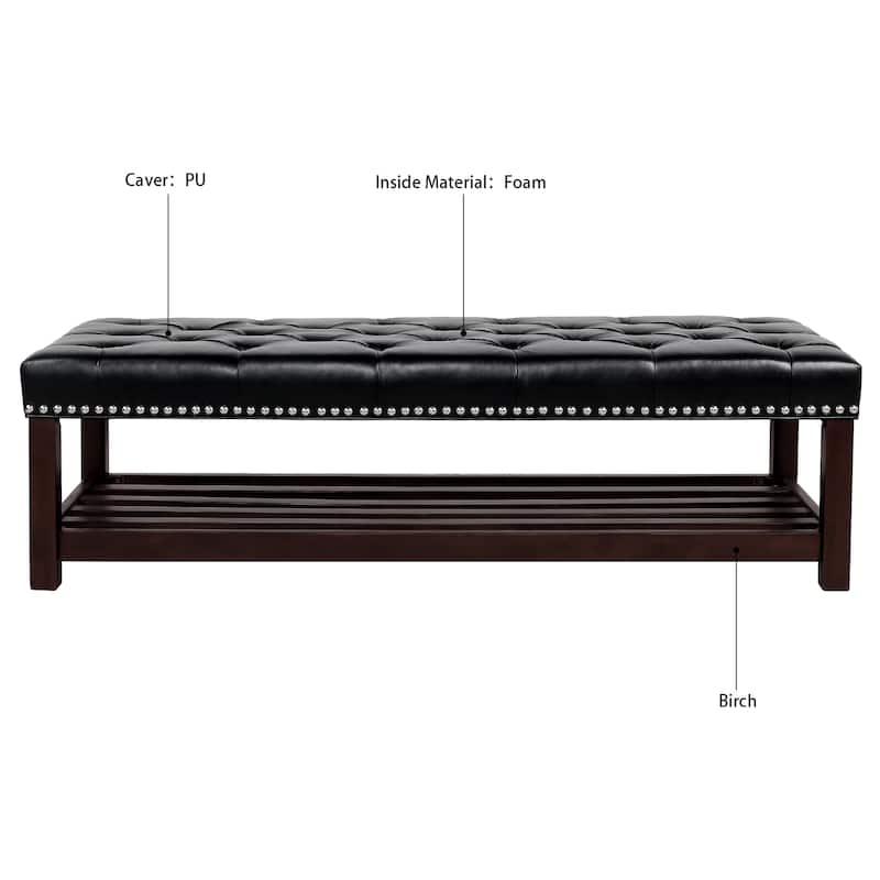 Christopher Knight Home - Florian Tufted Upholstered End of Bed Bench with Nailhead Trim and Shelf