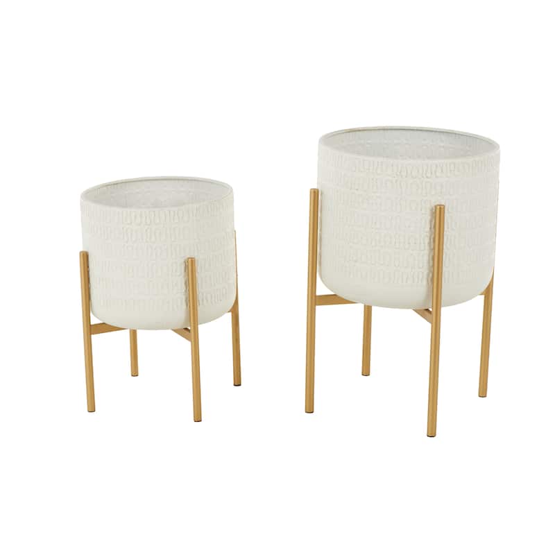 Metal Dome Indoor Outdoor Planter with Gold Stand - Set of 2 White - Roche River Decor