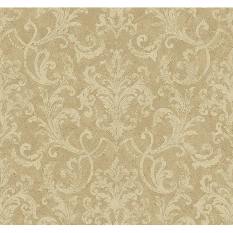 Seabrook Designs Cinna Damask Unpasted Wallpaper - 27 in. W x 27 ft. L - Metallic Sand & Pink