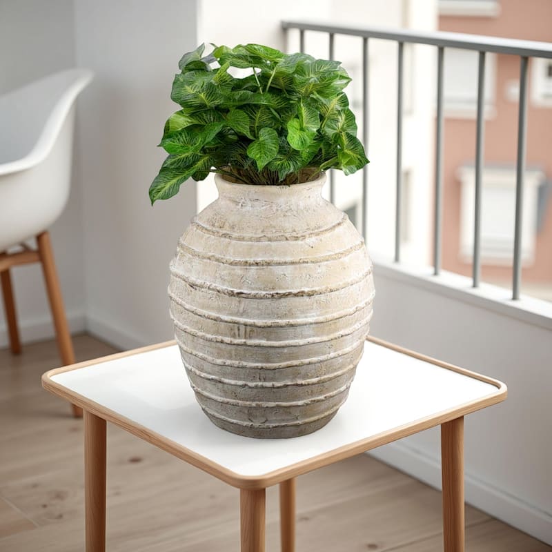 Lezlee Accent Planter, Beige Terracotta Textured Tapered Round 16 Inch