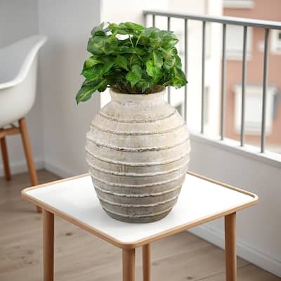 Lezlee Accent Planter, Beige Terracotta Textured Tapered Round 16 Inch