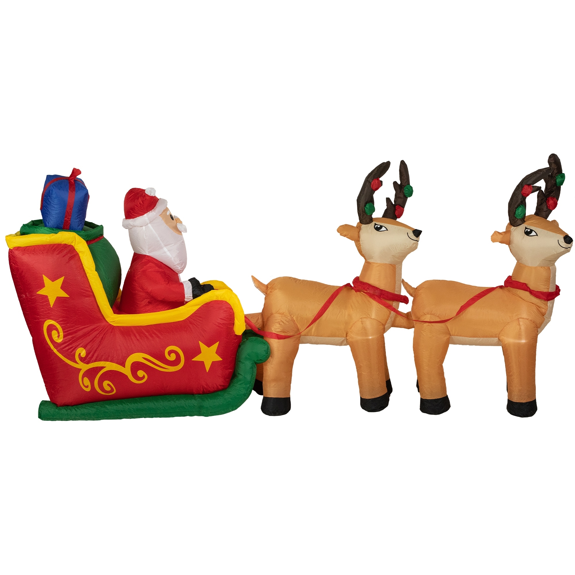 8' Inflatable Santa's Sleigh and Reindeer Outdoor Christmas Decoration