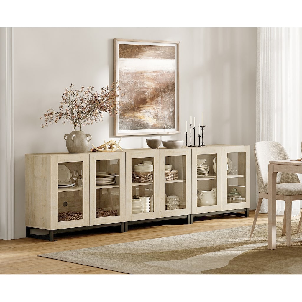 WAMPAT Multifunctional Sideboard Buffet Cabinets with Glass Doors, Modern Sideboard with Adjustable Shelf, Coffee Bar Cabinet
