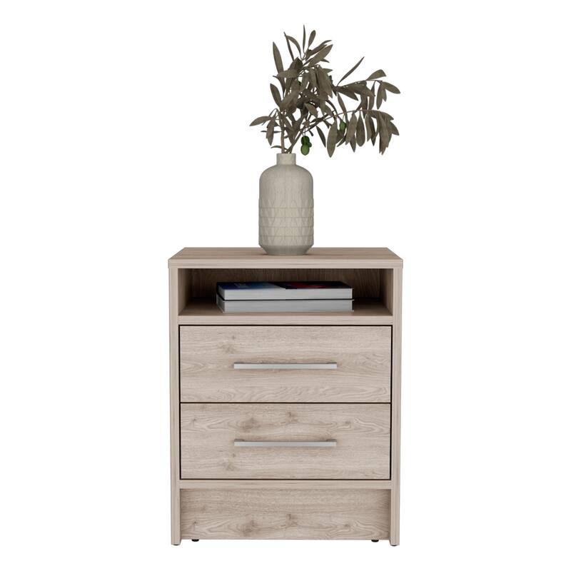 19.9" Light Gray Nightstand with 2 Drawers and Open Shelf, Smooth Metal Hardware