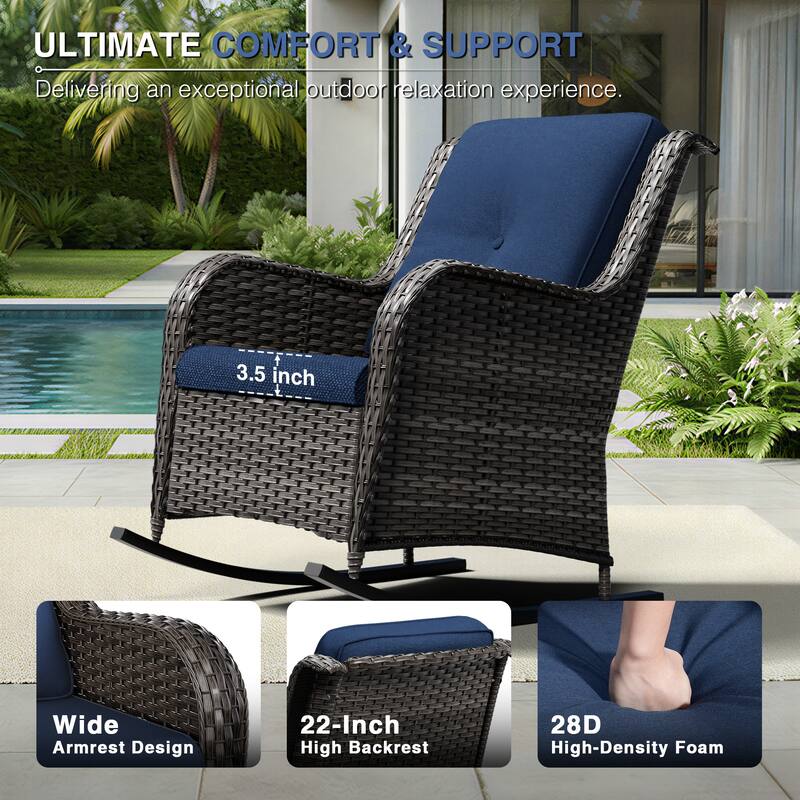 COZYWOR Patio Wicker Rocking Chair Set with Cushions