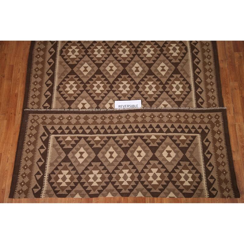 Geometric Kilim Oriental Area Rug Hand-woven Living Room Wool Carpet - 6'10" x 9'10"