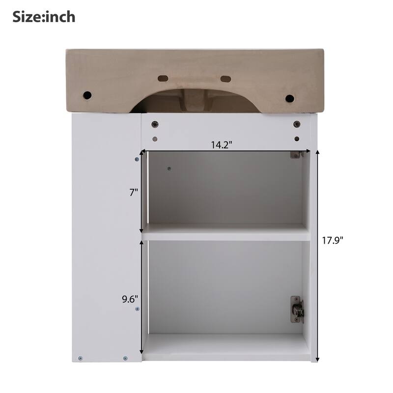 21.6" Modern Floating Bathroom Vanity with Ceramic Basin - Perfect for Small Bathrooms, Right side storage