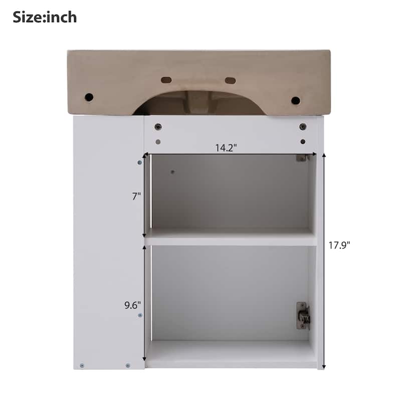 Wall-Mounted Bathroom Vanity Small Space Floating Cabinet with Sink, Wave-Patterned Door, Metal Handle and Right Side Storage