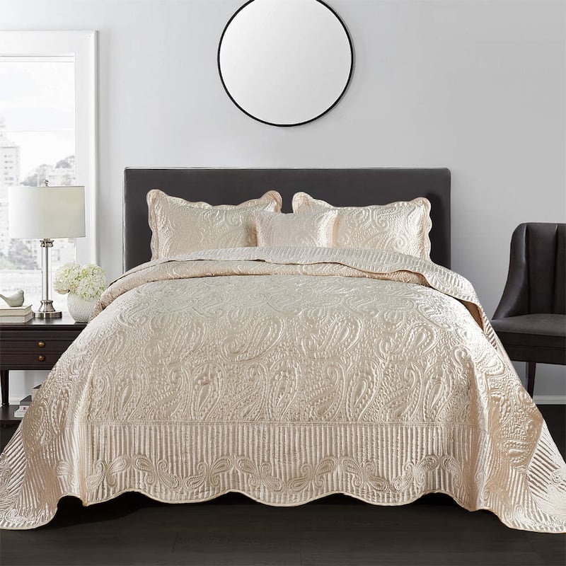 Serenta Quilted Satin 4-piece Bedspread Set - Champagne - Queen