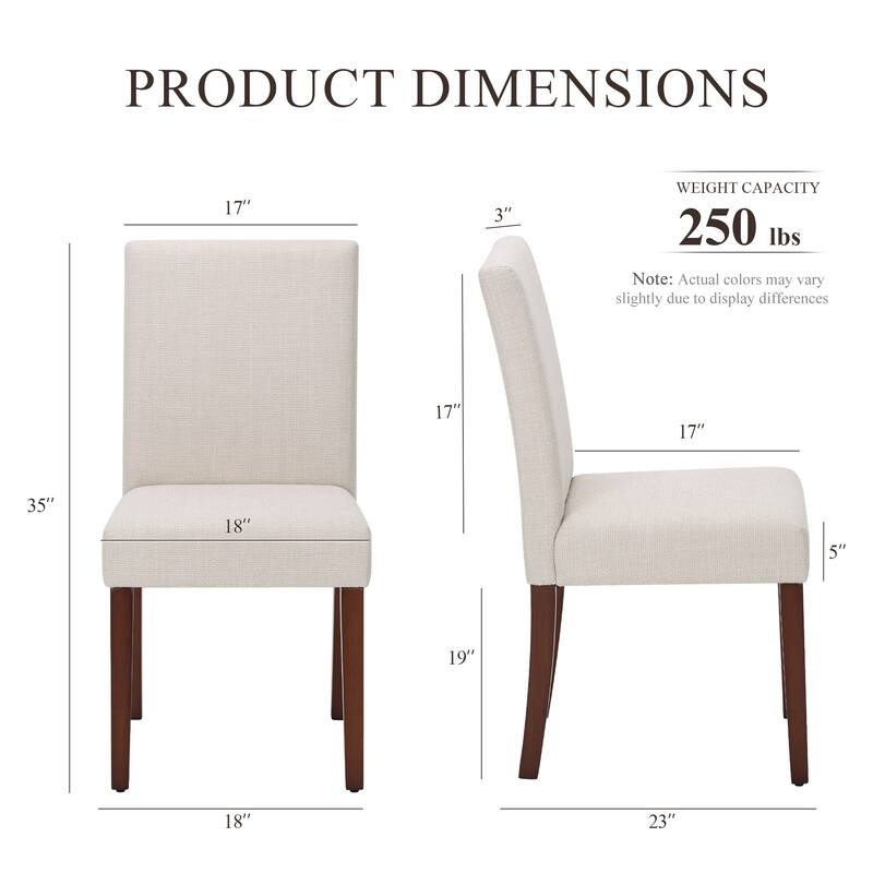 Set of 2 Modern Fabric Dining Chairs, Beige Upholstered Side Chairs with Wood Legs for Farmhouse