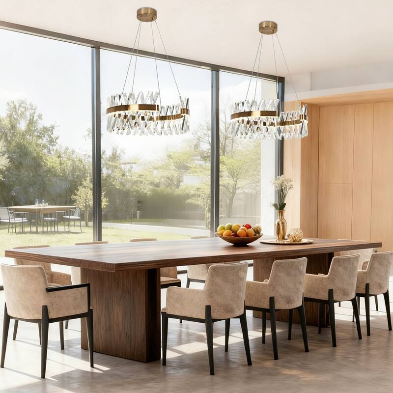 Modern 2-Light LED Crystal Chandelier Gold Luxury Drum Light for Dining Living Room - D23.2" x H9.4"